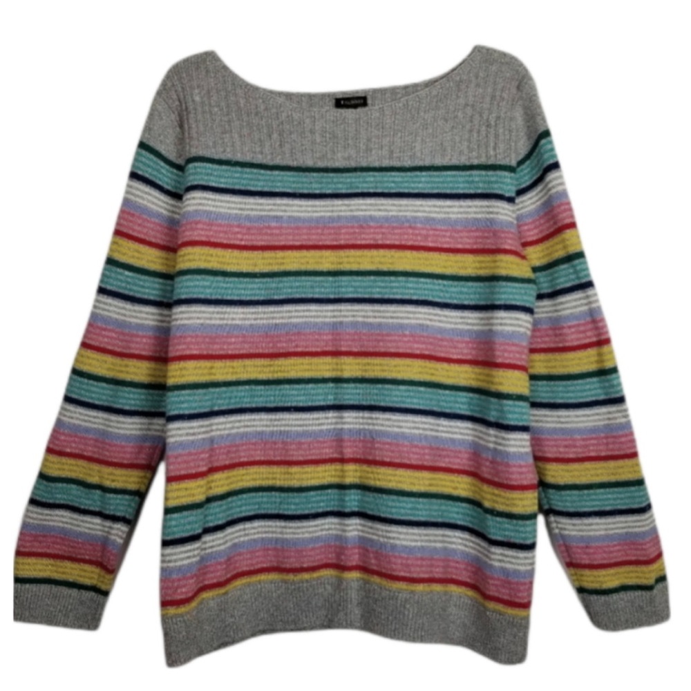 Talbots Colorful Cashmere Blend Striped Wide Neck Sweater